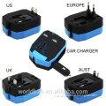 Universal All in One Worldwide Charger Travel Power Plug Wall AC Adapter with Dual USB Ports for US/EU/UK/AU and Car Charger
